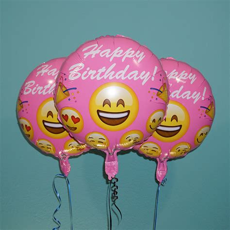 Emoji 18" Pink Happy Birthday Helium Balloons 3 Pack | Emoji theme ...