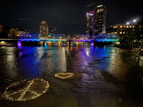 Blue bridge at night during Art Prize 2021 : r/grandrapids