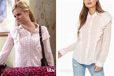 Sarah Platt Pink Gingham Shirt in Coronation Street - Where From | SoapStyle