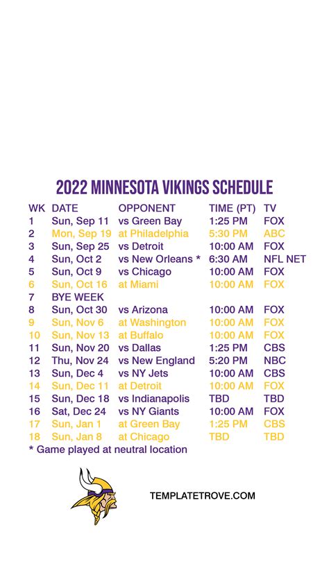 2022-2023 Minnesota Vikings Lock Screen Schedule for iPhone 6-7-8 Plus