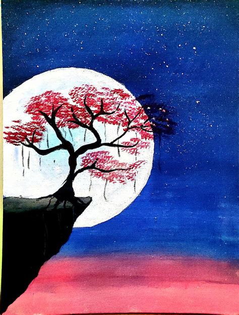 Moon and tree | Tree art, Easy canvas painting, Canvas painting