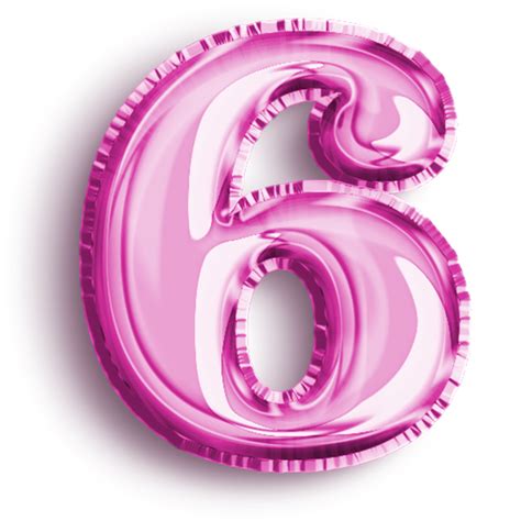 Number 6 metallic pink number balloon. Airfoil filled number illustration isolated on ...