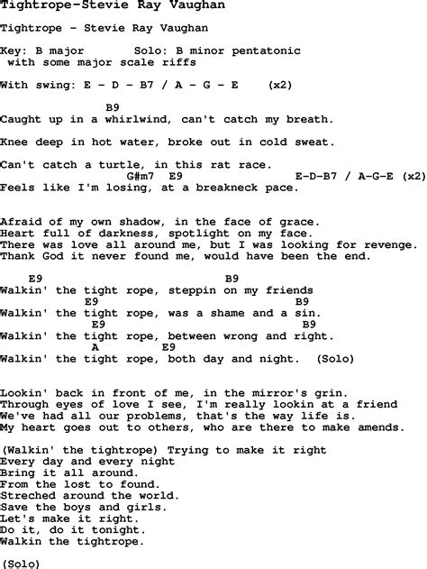 Blues Guitar lesson for Tightrope-Stevie Ray Vaughan, with Chords, Tabs, and Lyrics