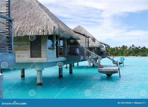 Bora bora over water huts stock image. Image of poolside - 32319545