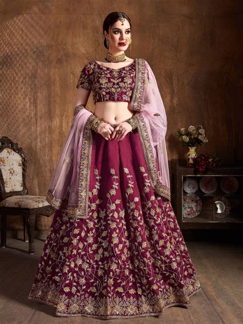 Maroon Sequins Raw Silk Bridal Lehenga Choli With Pink Dupatta in 2020 | Raw silk lehenga ...