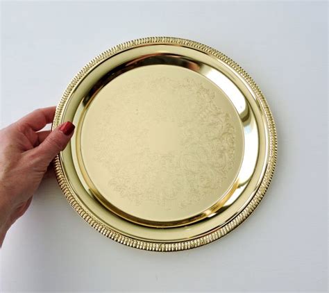 Vintage Round Gold Tray by Davco Silver, Engraved Serving Tray, Gold ...