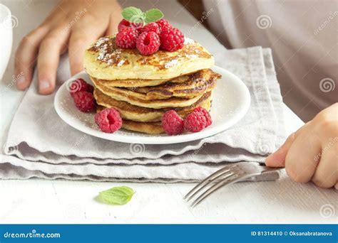 Child eating pancakes stock photo. Image of dessert, childhood - 81314410