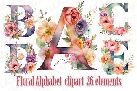 Floral Alphabet Clipart,Floral Letters Graphic by ChiliPapers · Creative Fabrica