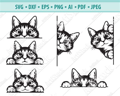 American Shorthair Cat Breed Illustration Peeking Line PeekABoo Cricut Cutting File ...