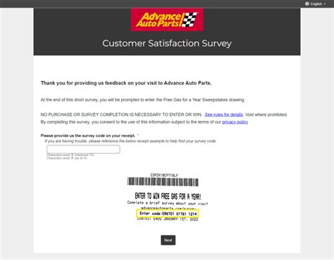 Advanceautoparts.com/Survey- Win $2500 Gift Cards