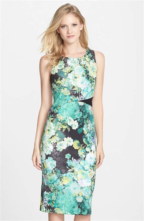 ECI Floral Print Scuba Midi Sheath Dress | Nordstrom