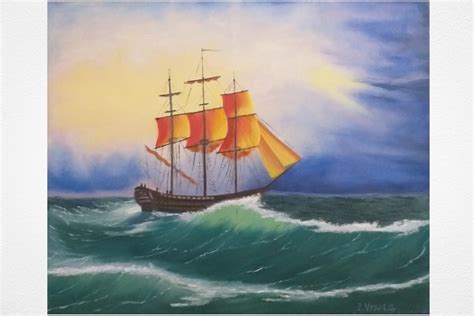 Ship Painting Sunset Original Art Seascape Oil Painting Canvas - Etsy