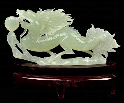 14 1/2" Natural Xiu Jade / Serpentine Dragon Statue Carving Sculpture ...