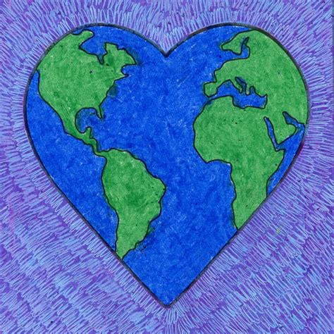 Heart Earth Drawing Coloring Page