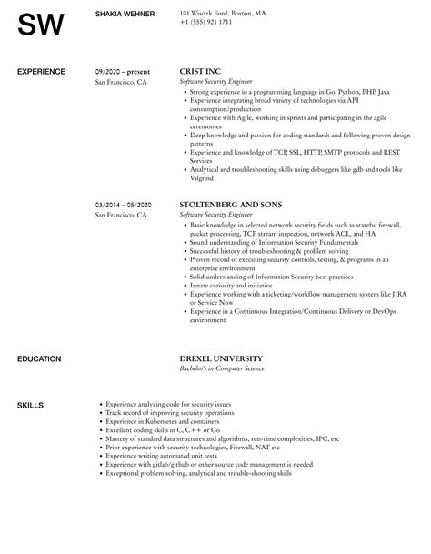 Software Security Engineer Resume Samples | Velvet Jobs