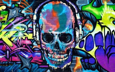 Download wallpaper 1440x900 graffiti, skull, colorful, street art ...