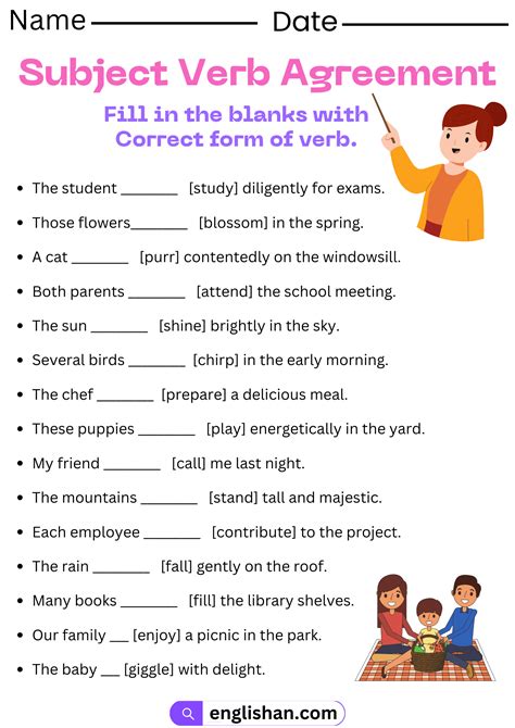 Subject Verb Agreement Worksheets and Exercises with Answers