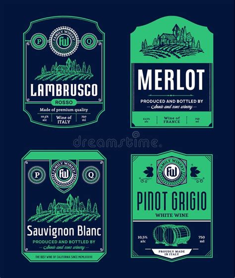 Red and White Wine Labels and Design Elements Stock Vector - Illustration of menu, identity ...