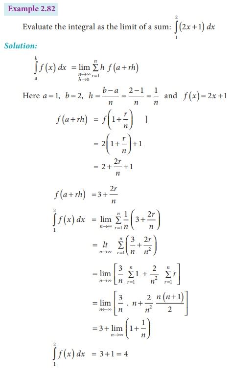 Definite integral as the limit of a sum - Exercise and Example Solved Problems with Answer, Solution