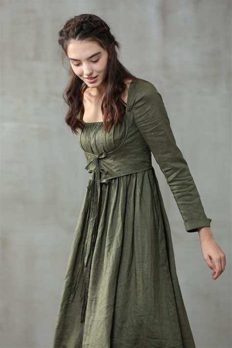 Linen Dress in Moss Green Maxi Dress Corset Linen Dress - Etsy India ...