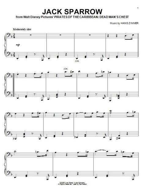 the music sheet for jack sparrow