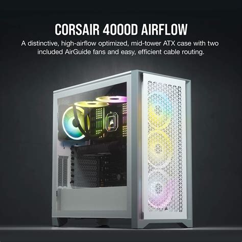 Corsair 4000D Airflow Tempered Glass Mid-Tower ATX PC Case - White- Buy ...