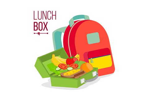 Lunch Box And Bag Vector. Healthy School Lunch Food For Kids, Student ...