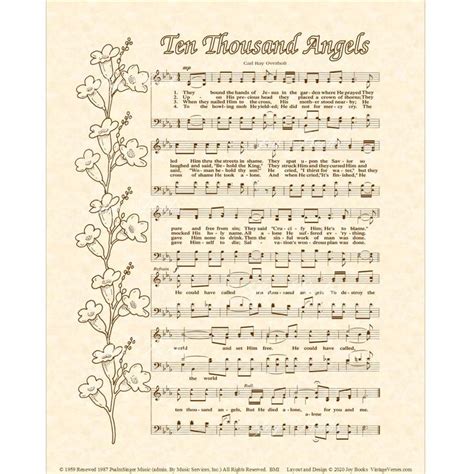 Ten Thousand Angels Christian Home & Office Decor Sheet Music Art Hymn on Parchment Vintage ...