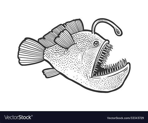 Angler deep sea fish with light sketch Royalty Free Vector