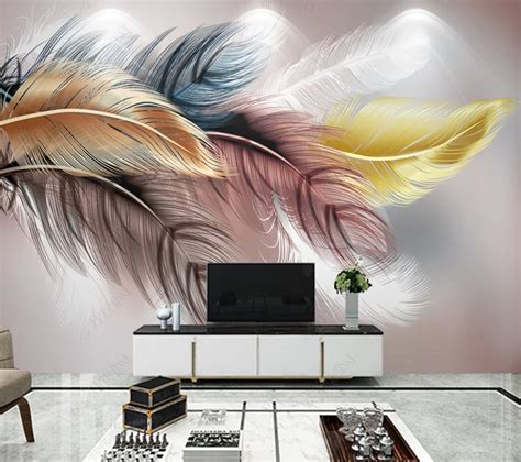 Colorful Feathers Pattern Living Room Wallpaper Art - Etsy