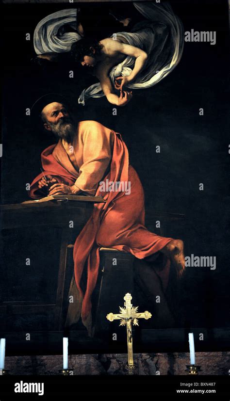 Caravaggio The Inspiration of Saint Matthew painting in the Contarelli ...