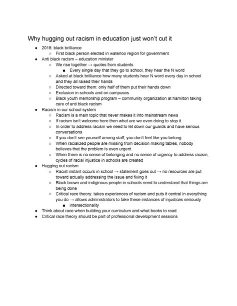 EDLA midterm notes - Why hugging out racism in education just won’t cut ...