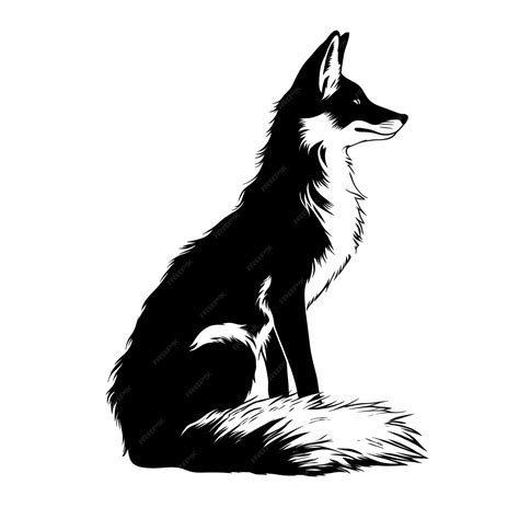 Premium AI Image | A silhouette black and white fox sitting on the ground