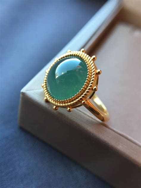 Natural Icy Blue Jadeite Ring 18K Solid Gold & Natural Blue-green ...