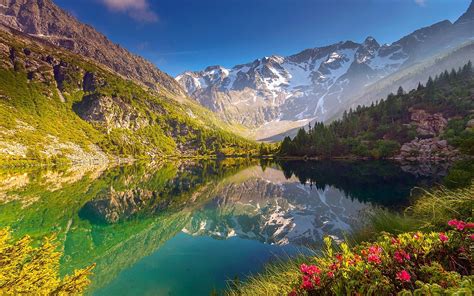 Wallpaper : landscape, forest, lake, water, nature, reflection, snowy peak, river, national park ...