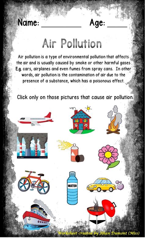 Air Pollution worksheet | Air pollution poster, Pollution activities worksheets, Air pollution ...