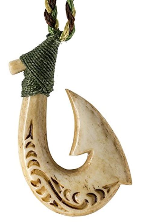 Maori Hawaiian Aged Bone Fish Hook Necklace with Camo Cord and ...