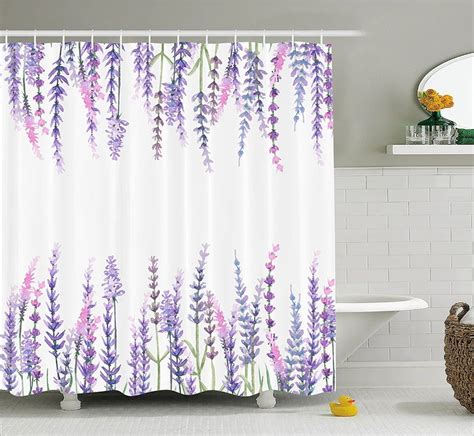 Shower Curtain Purple Flower Lavender Plants Aromatic Evergreen Shrub ...