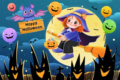 Cô Phù Thủy Bé Nhỏ Cưỡi Chổi Vào Halloween Hình ảnh | Định dạng hình ...