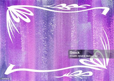 White Frame From Line Art Elements On Watercolor Paint Abstract Background Violet Lilac And ...