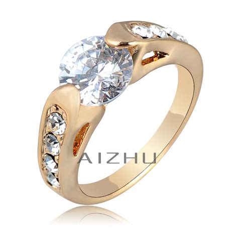 2014 Wholesale Jewellery Graceful Czech Rhinestone Inlay Real Gold Ring For Women Hollow 18K ...