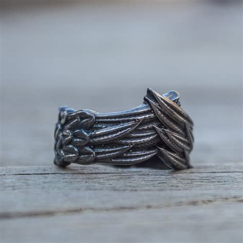 Feathers Ruthenium Plated Ring // Black (12) - Viking Jewelry - Touch ...