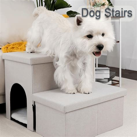 2 Tier Dog Stairs,Dog Steps for High Beds,Non-Slip Pet Stairs,Foldable ...