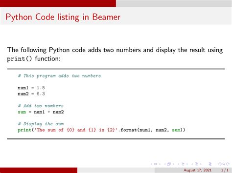 Beamer Code Listing - Syntax highlighter - LaTeX Beamer