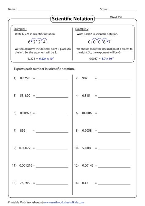 Scientific Notation Worksheets