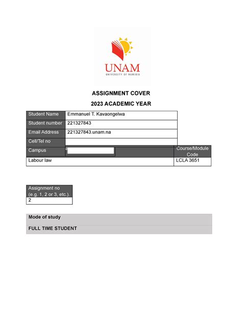 Assignment Cover Template - ASSIGNMENT COVER 2023 ACADEMIC YEAR Course/Module Name Course/Module ...