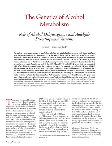 (PDF) The Genetics of Alcohol Metabolism: Role of Alcohol Dehydrogenase and Aldehyde ...