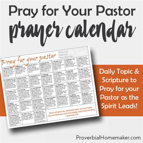 Praying for Your Pastor (Printable Prayer Calendar) - Proverbial Homemaker