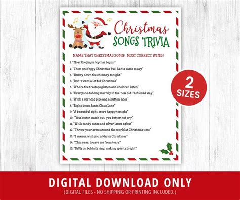 Christmas Song Trivia Game Printable Christmas Music Trivia - Etsy | Christmas song trivia, Best ...