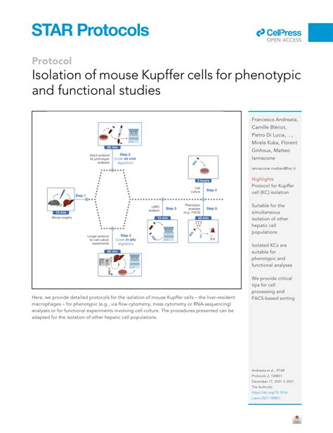 (PDF) Isolation of mouse Kupffer cells for phenotypic and functional ...